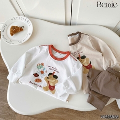 Set bộ cotton áo tay dài phối cổ Picnic Bear kèm quần dài cho bé trai size 9 tới 25kg BERNIE V0526B28