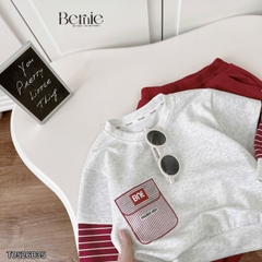 Set bộ cotton phối kẻ BNE Sport áo tay dài kèm quần cho bé trai size 9 tới 25kg BERNIE T0526B35