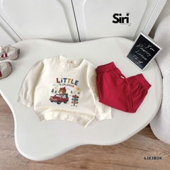 Set bộ dài tay chất thun cotton áo be họa tiết Little Explorer kèm quần dài đỏ size 10 tới 27kg BERNIE SIRI 6383BDK