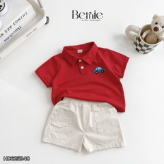  Set bộ polo ngắn tay nhiều màu cho bé trai họa tiết thêu ô tô kèm quần short kaki size 9 tới 25kg BERNIE H0625B40