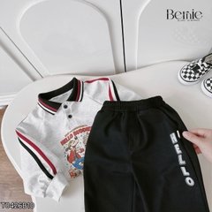 Set bộ polo unisex cho bé trai bé gái áo polo tay dài họa tiết Hello Buddies kèm quần dài size 9 tới 28kg BERNIE T0426B10