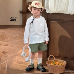 Áo thun áo phông tay dài chất cotton xược màu trắng màu xanh unisex cho bé trai bé gái size 9 tới 24kg BERNIE SIRI 6379ADK
