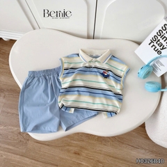 Set bộ polo tanktop kẻ ngang Little Pilot cho bé trai kèm quần short kaki phong cách Hàn quốc 9 đến 28kg BERNIE H0326B40