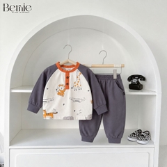 Set bộ dài tay raplang chất cotton họa tiết Happy Zoo kèm quần dài size 10 tới 27kg BERNIE H1025B48