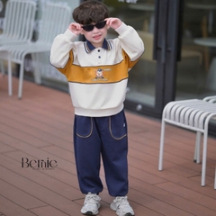 Set bộ polo unisex cho bé trai bé gái áo polo tay dài cổ bo dệt họa tiết Junior Sport kèm quần size 11 tới 28kg BERNIE T0526B75