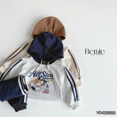 Set bộ thể thao áo hoodie bóng chày tay dài phối màu kèm mũ và quần dài cho bé trai 11 tới 28kg BERNIE V0426B38