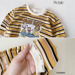 Set bộ dài thu đông áo dài tay kẻ họa tiết Fun Day kèm quần jean dài size 9 tới 28kg BERNIE H0426B26