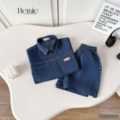 Set bộ sơ mi denim cho bé trai áo sơ mi phối túi kèm quần short size 9 đến 28kg BERNIE T0126B13Đ