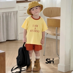 Set bộ cộc tay phối màu cho bé trai bé gái áo họa tiết Student kèm quần short size 9kg đến 25kg BERNIE SIRI 280926B9
