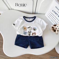 Set bộ tay ngắn áo thun cotton ngộ nghĩnh kèm quần short denim bé trai size 11 tới 25kg BERNIE T0925B05-T126