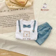 Set bộ quần áo thun ngắn tay công tử đính nơ cho bé trai kiểu hàn quốc mặc sinh nhật thôi nôi 1 đến 7 tuổi BERNIE