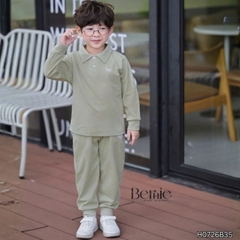 Set bộ dài chất thun cotton áo polo thêu ngựa kèm quần dài cho bé trai size 9 tới 25kg BERNIE H0726B35