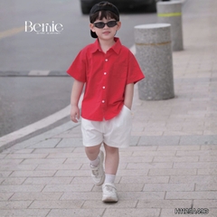 Áo sơ mi tay ngắn Basic nhiều màu unisex cho bé trai bé gái size 9kg tới 25kg BERNIE H1125A49Đ