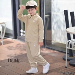 Set bộ dài chất thun cotton áo polo thêu ngựa kèm quần dài cho bé trai size 9 tới 25kg BERNIE H0726B35