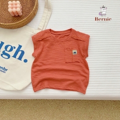 Áo tanktop cotton xược túi ngực thêu gấu dáng hàn quốc cho bé trai bé gái từ 9đến 24kg BERNIE 23A026