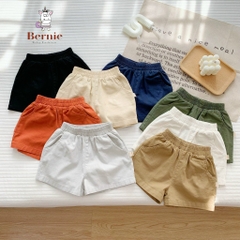 Quần sooc đùi linen kaki mềm bé trai bé gái unisex màu trắng nâu be BERNIE phong cách hàn quốc 7kg đến 30kg