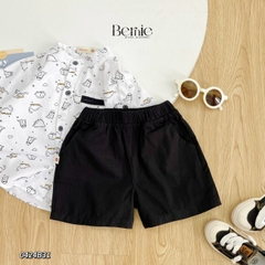 Set đồ bộ sơ mi tơ đũi ngắn tay cho bé trai đi biển đi chơi áo họa tiết hoa lá cây dừa nổi bật kèm quần BERNIE