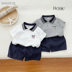  Set bộ thun polo cổ dệt tay ngắn cho bé trai họa tiết in chữ kèm quần short kaki size 1 đến 7 tuổi BERNIE 0824B15