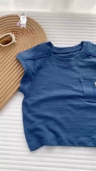 Áo tanktop cotton xược túi ngực thêu gấu dáng hàn quốc cho bé trai bé gái từ 9đến 24kg BERNIE 23A026