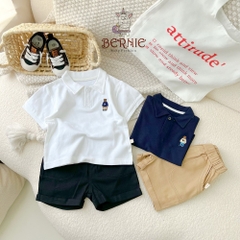 Set đồ bộ Polo tngắn tay cho bé trai áo thun cotton quần kaki vintage hàn quốc 1 đến 7 tuổi Bernie kids
