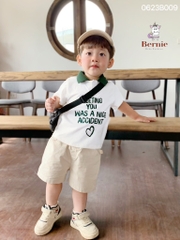 Set đồ bộ thun ngắn tay bé trai polo hàn quốc gồm áo phông màu trắng Meeting you quần thô mềm 1 đến 7 tuổi BERNIE
