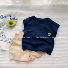 Áo tanktop cotton xược túi ngực thêu gấu dáng hàn quốc cho bé trai bé gái từ 9đến 24kg BERNIE 23A026