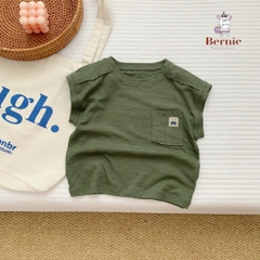 Áo tanktop cotton xược túi ngực thêu gấu dáng hàn quốc cho bé trai bé gái từ 9đến 24kg BERNIE 23A026