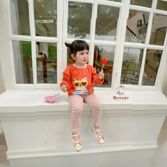 Bộ quần áo thun dài tay quần legging cho bé gái họa tiết mèo cam 1 đến 7 tuổi BERNIE kids 0723B024