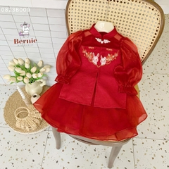 Áo dài tết chân váy cách tân bé trai bé gái BERNIE kids phối viền thêu thỏ 1 đến 7 tuổi 0823B009