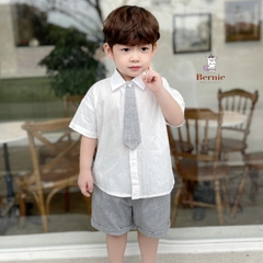 Set sơ mi trắng đồng phục đôi cho bé trai bé gái kèm cà vạt quần kaki ngắn đi học đi tiệc 1 đến 7t BERNIE 0124b32