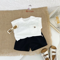 Bộ quần áo thun tanktop ba lỗ kèm quần kaki ngắn cho bé trai phong cách hàn quốc 1 tới 7 tuổi BERNIE