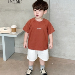 Áo phông tay ngắn thêu logo BERNIE phong cách hàn quốc bé trai 8 đến 25kg đi chơi đi học 0424A15