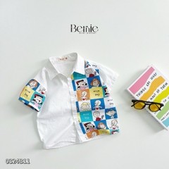 Set sơ mi họa tiết hoạt hình cho bé trai kèm quần short kaki ngắn đi chơi đi học 1 đến 7t BERNIE 0324B11