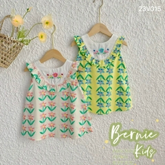 Váy chữ A yếm ngực thêu hoa viền bèo cho bé gái đi chơi đi học size 9kg tới 25kg BERNIE 23V015