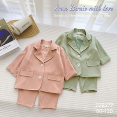 Set bộ vest blazer dài tay phong cách vintage bé gái màu hồng và xanh 1 đến 7 tuổi BERNIE 22B277