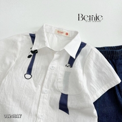 Set bộ sơ mi họa tiết gấu trúc ngắn tay cho bé trai kèm quần short jean size 1 đến 7 tuổi BERNIE 0124B17