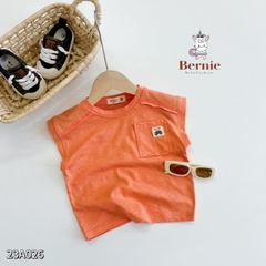 Áo tanktop cotton xược túi ngực thêu gấu dáng hàn quốc cho bé trai bé gái từ 9đến 24kg BERNIE 23A026