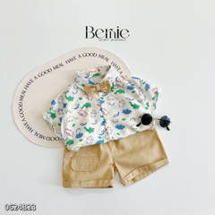 Set bộ quần áo set sơ mi công tử ngắn tay bé trai đính nơ rời mặc sinh nhật đi chơi đi tiệc 1 đến 7 tuổi BERNIE