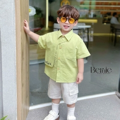 Set bộ sơ mi cổ cúc ngắn tay phối lạ mắt phong cách sành điệu cho bé trai 1 đến 7 tuổi BERNIE 0124B13