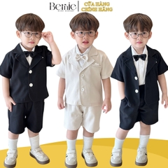 Set bộ quần áo set sơ mi công tử ngắn tay bé trai đính nơ rời mặc sinh nhật đi chơi đi tiệc 1 đến 7 tuổi BERNIE