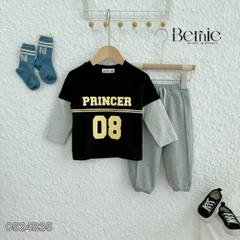 Set bộ thun dài tay cotton phối tay sọc in chữ số cho bé trai bé gái đi chơi đi học 1đến 7tuổi BERNIE 0524B35
