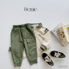 Set bộ thunpolo dài tay phối sọc tay họa tiết Bernie cho bé trai đi chơi đi học 1 đến 7t BERNIE 0524B15