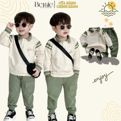Set bộ thunpolo dài tay phối sọc tay họa tiết Bernie cho bé trai đi chơi đi học 1 đến 7t BERNIE 0524B15