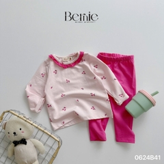 Set bộ dài thun dàì tay thu đông cotton họa tiết dễ thương viền bèo bé gái đi chơi đi học 1đến 7t BERNIE 0624B41