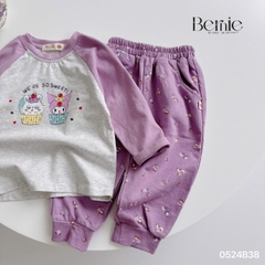 Set bộ thun dài thu đông cotton họa tiết hoạt hình cho bé gái đi chơi đi học 1 đến 7 tuổi BERNIE 0524B38