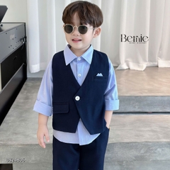Set vest dài gile áo sơ mi túi khăn công tử lịch lãm bé trai thôi nôi sinh nhật 1 đến 7 tuổi BERNIE 0824b06