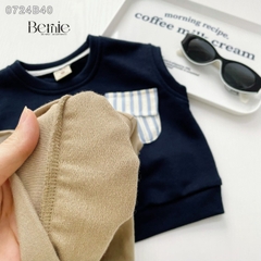 Set gilê kẻ 3 chi tiết áo sơ mi dài tay áo gi lê quần kaki cho né trai 1 đến 7 tuổi BERNIE 0724B40