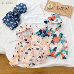 Áo khoác gió có mũ họa tiết nhiều màu unisex cho bé trai bé gái size 1 đến 7 tuổi BERNIE 24A017