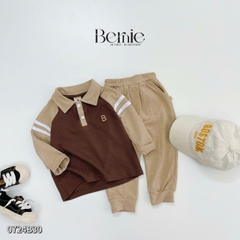 Set bộ thun polo dài tay raplang chất polo cá sấu họa tiết thêu cho bé trai 1 đến 7 tuổi BERNIE 0724B30