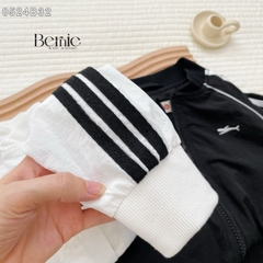 Set bộ gió dài tay thể thao 2 lớp màu trắng màu đen sơ mi unisex cho bé trai bé gái 1 đến 7 tuổi BERNIE 0524B32